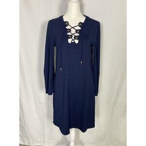 🎄FLASH XMAS SALE!🎁MICHAEL KORS COLLECTION Navy Lace Chest Dress Flare Sleeve 6